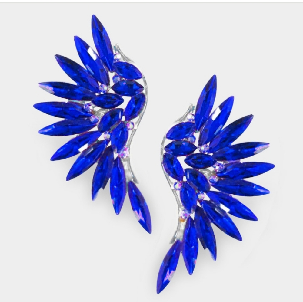 Marquise Stone Cluster Wing Clip on Earrings